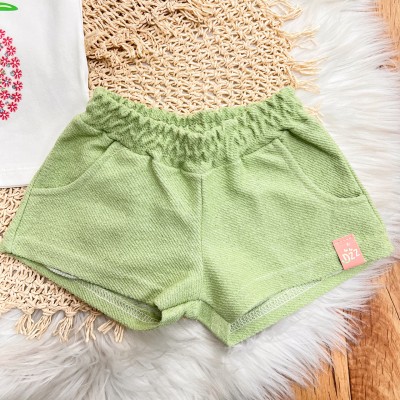 Conj. Blusa Abacaxi Floral e Short em Linho - Off White e Verde